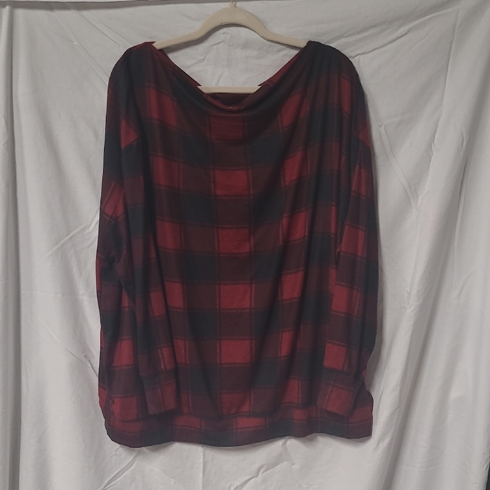 Maurices Burgundy and Black Checkered Top